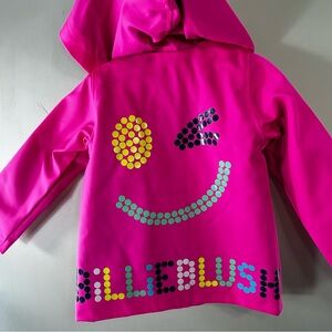 Billieblush Girls Pink Raincoat Size 6 Colorful Logo Wink Waterproof  NEW